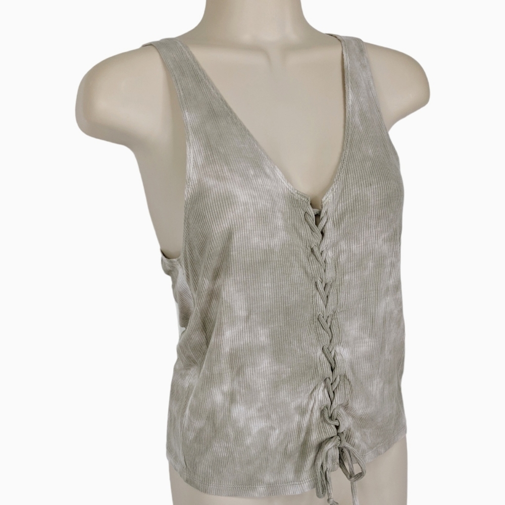 American Eagle Outfitters Taupe Tie-Front Ribbed Tank